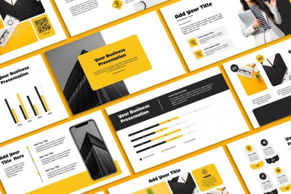 Black Yellow Powerpoint Template: Futuristic Design for Bold Presentations